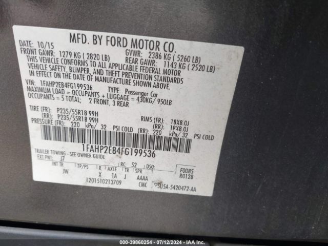 Photo 8 VIN: 1FAHP2E84FG199536 - FORD TAURUS 