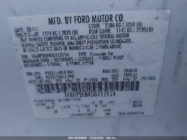 Photo 8 VIN: 1FAHP2E84GG112154 - FORD TAURUS 