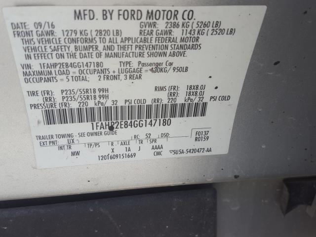 Photo 9 VIN: 1FAHP2E84GG147180 - FORD TAURUS SEL 