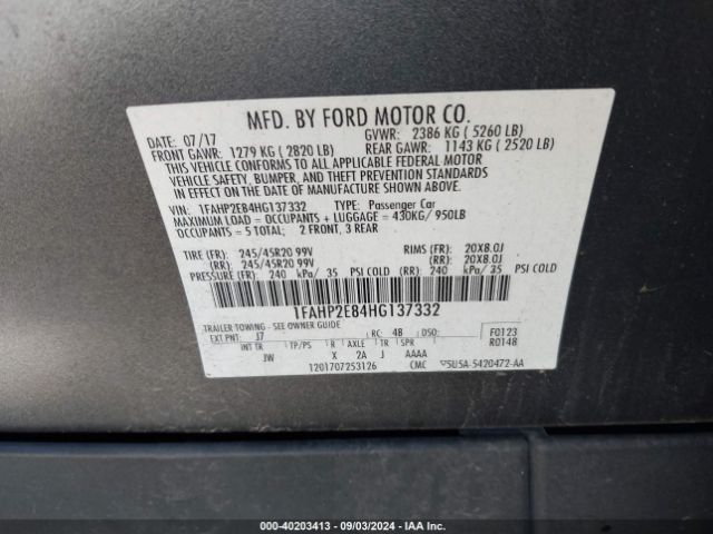 Photo 8 VIN: 1FAHP2E84HG137332 - FORD TAURUS 