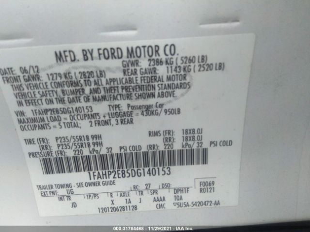 Photo 8 VIN: 1FAHP2E85DG140153 - FORD TAURUS 