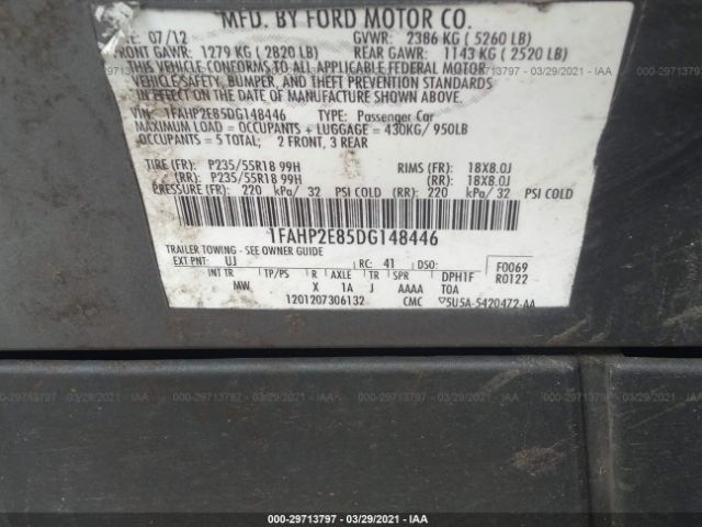 Photo 8 VIN: 1FAHP2E85DG148446 - FORD TAURUS 