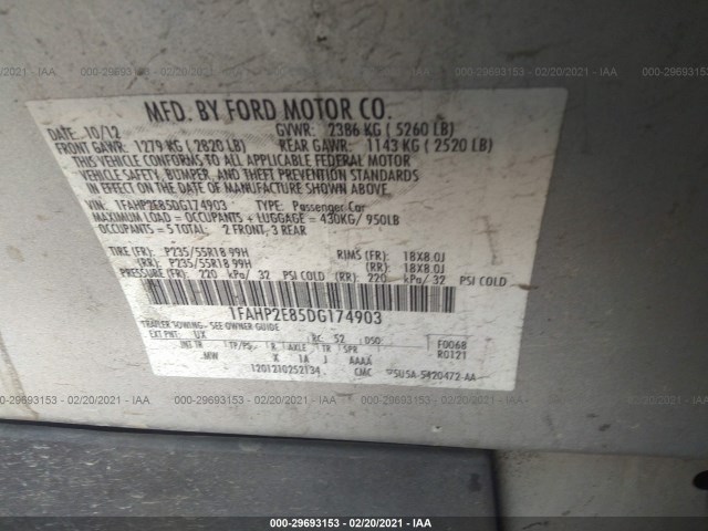 Photo 8 VIN: 1FAHP2E85DG174903 - FORD TAURUS 