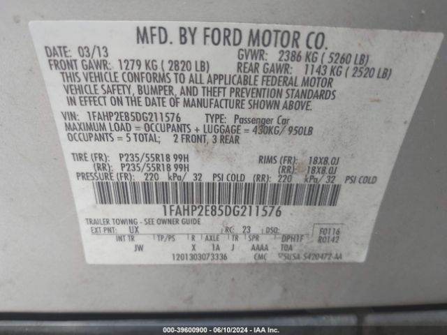 Photo 8 VIN: 1FAHP2E85DG211576 - FORD TAURUS 