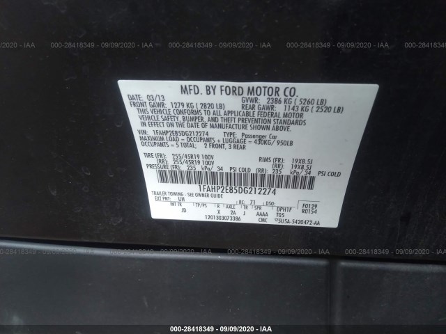 Photo 8 VIN: 1FAHP2E85DG212274 - FORD TAURUS 