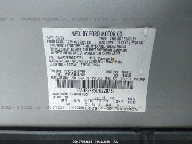 Photo 8 VIN: 1FAHP2E85DG228751 - FORD TAURUS 