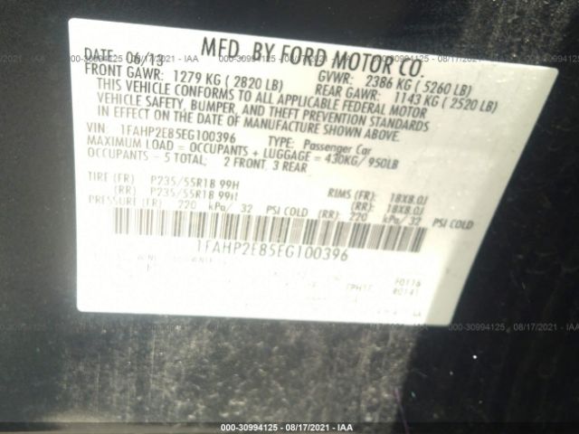 Photo 8 VIN: 1FAHP2E85EG100396 - FORD TAURUS 