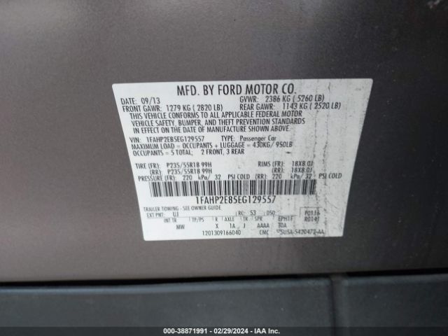 Photo 8 VIN: 1FAHP2E85EG129557 - FORD TAURUS 