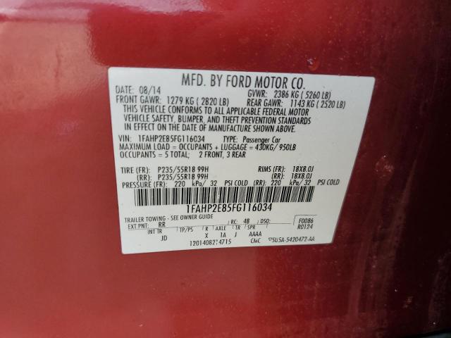 Photo 12 VIN: 1FAHP2E85FG116034 - FORD TAURUS SEL 