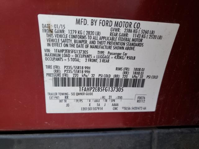 Photo 9 VIN: 1FAHP2E85FG137305 - FORD TAURUS SEL 