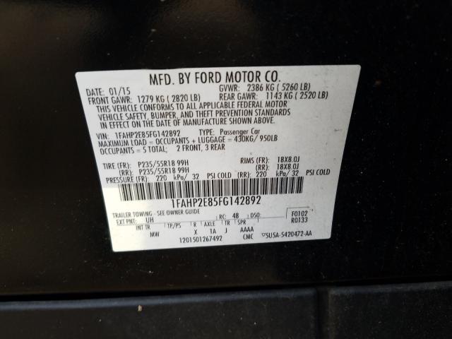 Photo 9 VIN: 1FAHP2E85FG142892 - FORD TAURUS SEL 