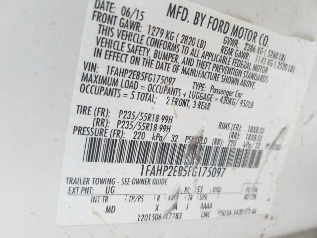 Photo 9 VIN: 1FAHP2E85FG175097 - FORD TAURUS SEL 