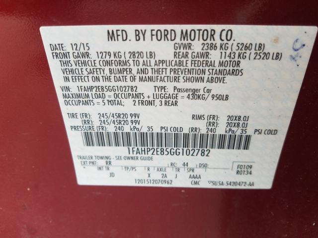 Photo 9 VIN: 1FAHP2E85GG102782 - FORD TAURUS SEL 