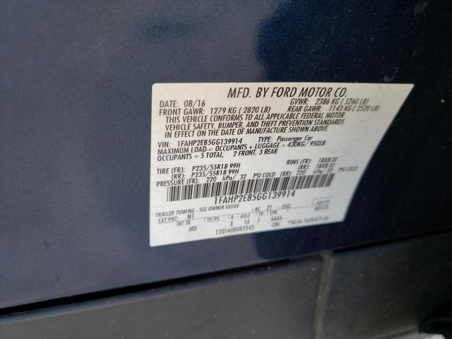 Photo 9 VIN: 1FAHP2E85GG139914 - FORD TAURUS SEL 