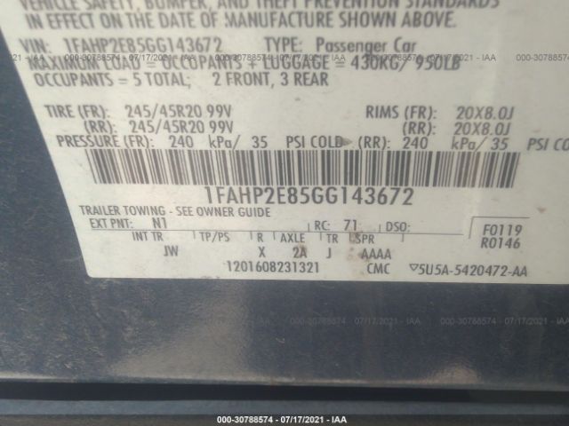 Photo 8 VIN: 1FAHP2E85GG143672 - FORD TAURUS 