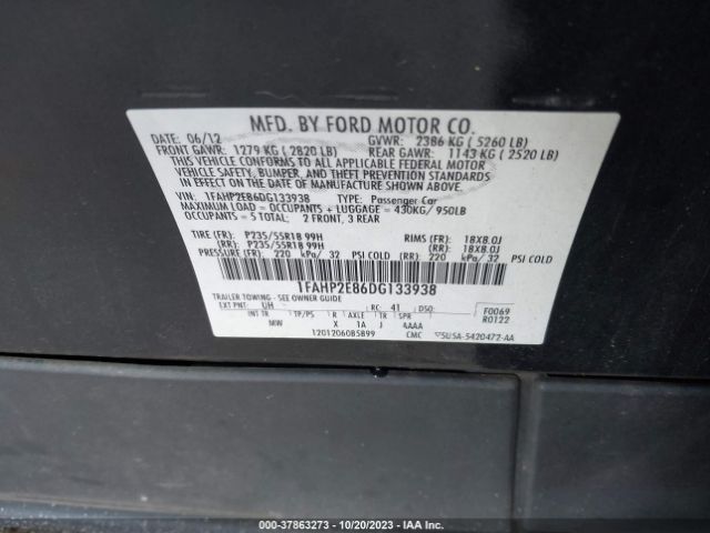 Photo 8 VIN: 1FAHP2E86DG133938 - FORD TAURUS 