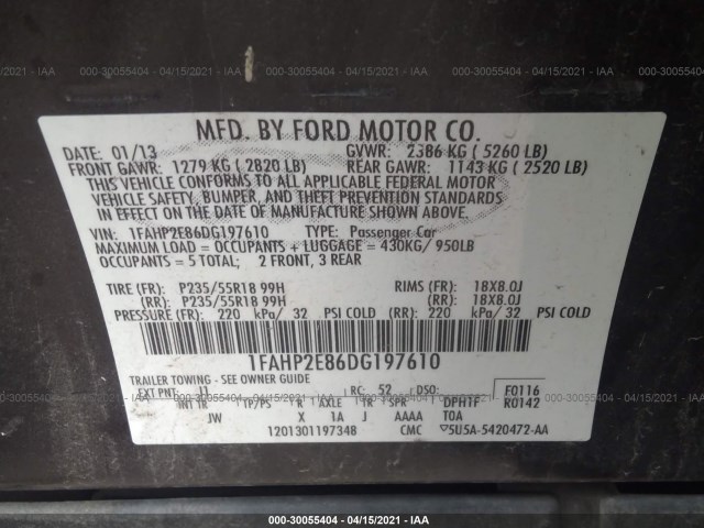 Photo 8 VIN: 1FAHP2E86DG197610 - FORD TAURUS 