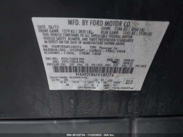 Photo 8 VIN: 1FAHP2E86EG100276 - FORD TAURUS 