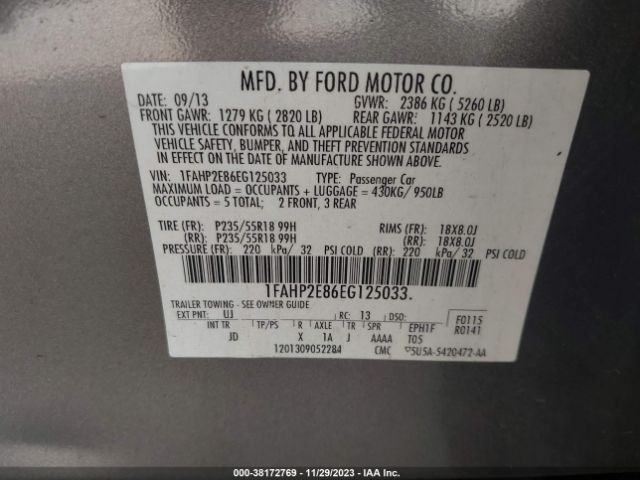 Photo 8 VIN: 1FAHP2E86EG125033 - FORD TAURUS 