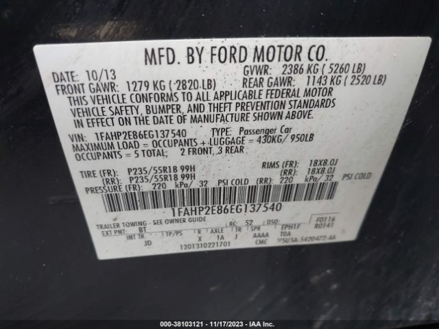 Photo 8 VIN: 1FAHP2E86EG137540 - FORD TAURUS 