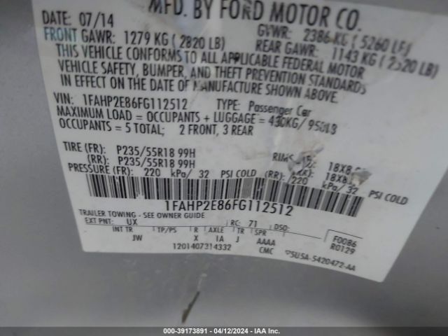 Photo 8 VIN: 1FAHP2E86FG112512 - FORD TAURUS 