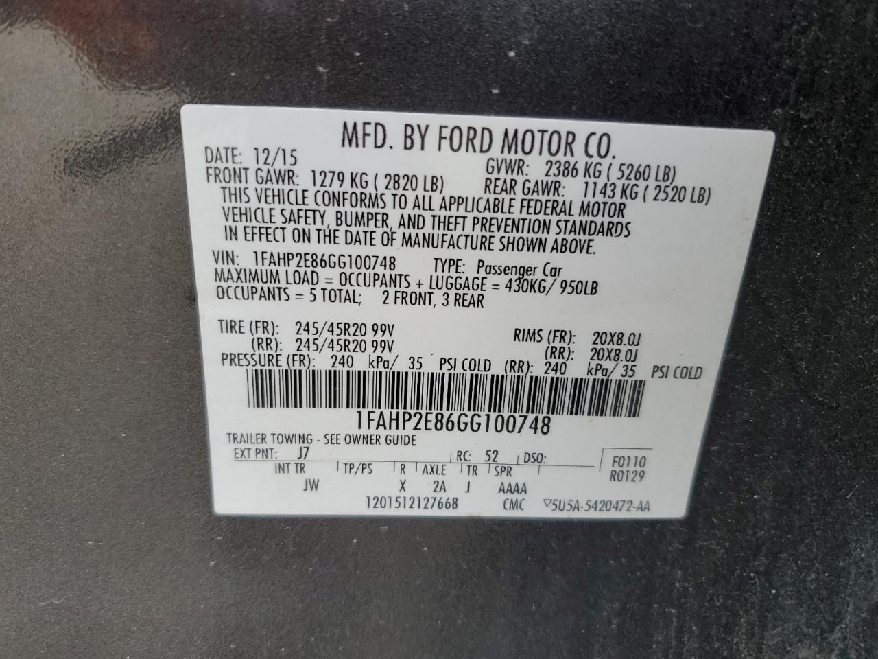 Photo 11 VIN: 1FAHP2E86GG100748 - FORD TAURUS 