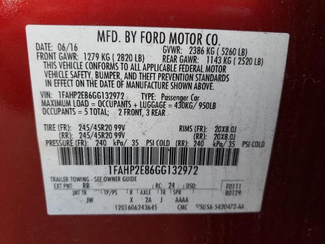 Photo 9 VIN: 1FAHP2E86GG132972 - FORD TAURUS SEL 