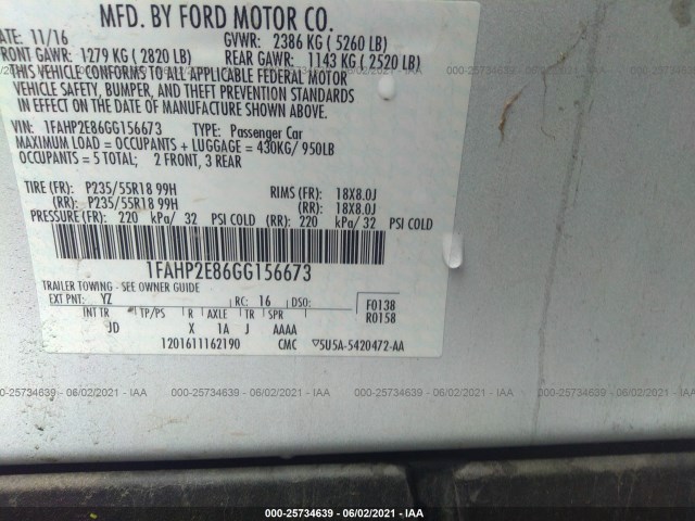 Photo 8 VIN: 1FAHP2E86GG156673 - FORD TAURUS 