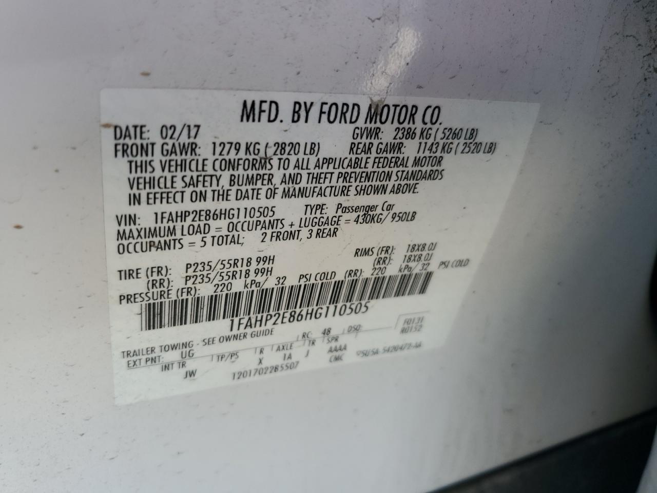 Photo 11 VIN: 1FAHP2E86HG110505 - FORD TAURUS 