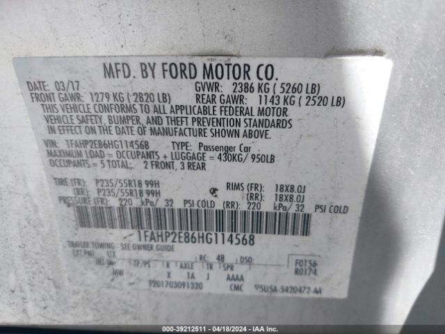 Photo 8 VIN: 1FAHP2E86HG114568 - FORD TAURUS 