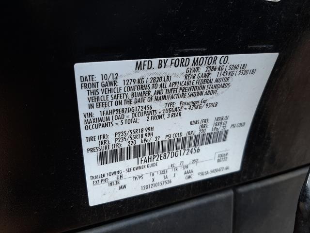 Photo 9 VIN: 1FAHP2E87DG172456 - FORD TAURUS SEL 