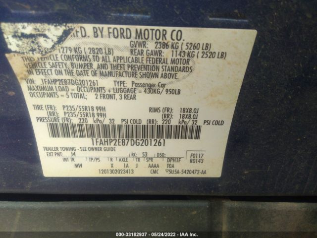 Photo 8 VIN: 1FAHP2E87DG201261 - FORD TAURUS 