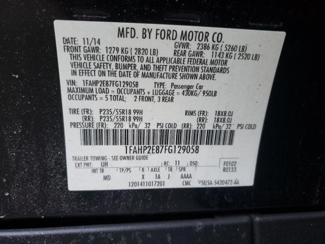 Photo 9 VIN: 1FAHP2E87FG129058 - FORD TAURUS SEL 