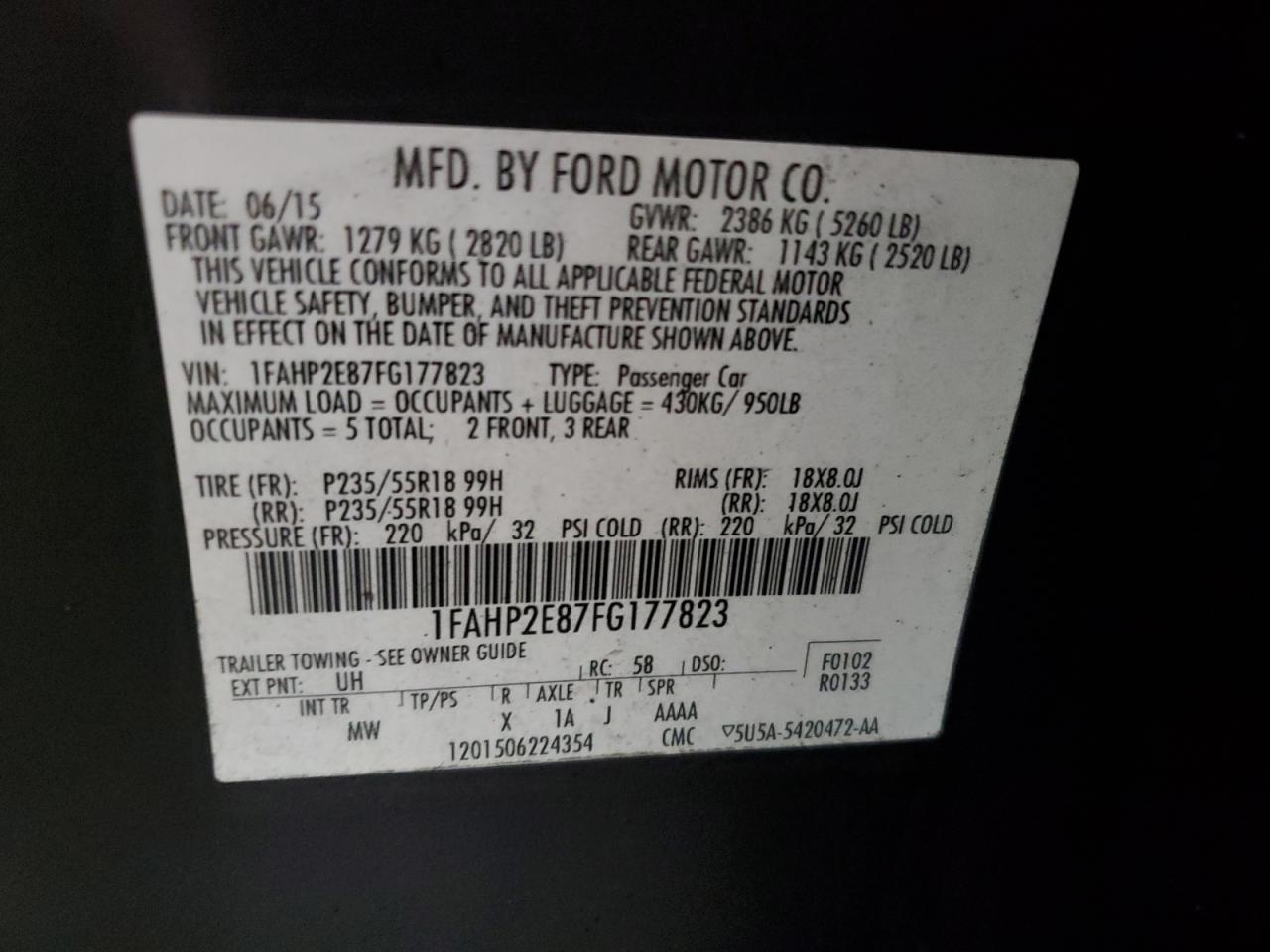 Photo 11 VIN: 1FAHP2E87FG177823 - FORD TAURUS 