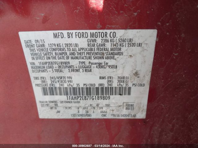 Photo 8 VIN: 1FAHP2E87FG189809 - FORD TAURUS 