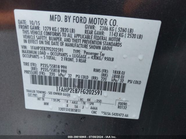 Photo 8 VIN: 1FAHP2E87FG202591 - FORD TAURUS 