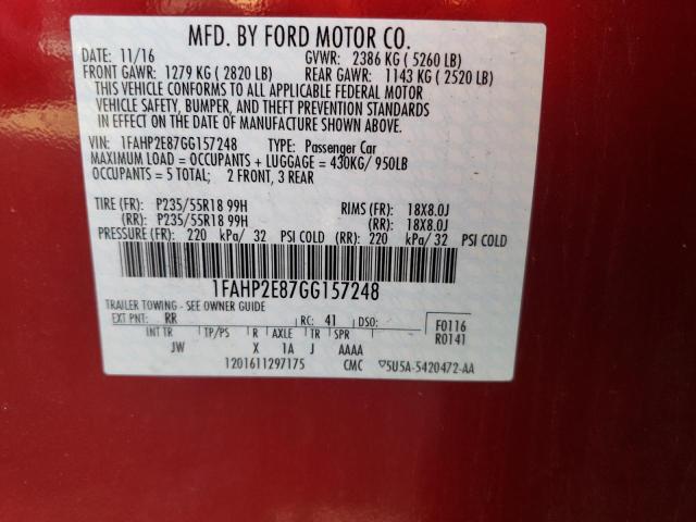 Photo 9 VIN: 1FAHP2E87GG157248 - FORD TAURUS SEL 