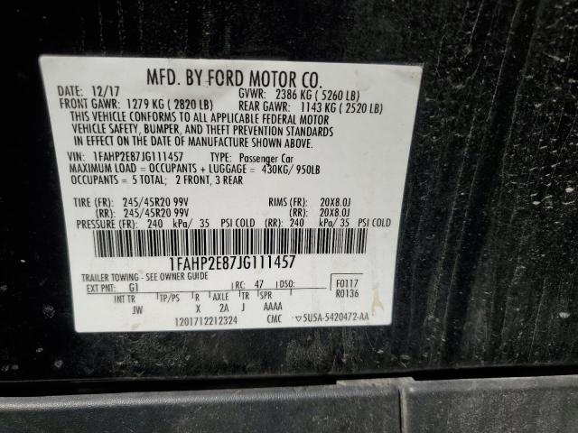 Photo 11 VIN: 1FAHP2E87JG111457 - FORD TAURUS SEL 