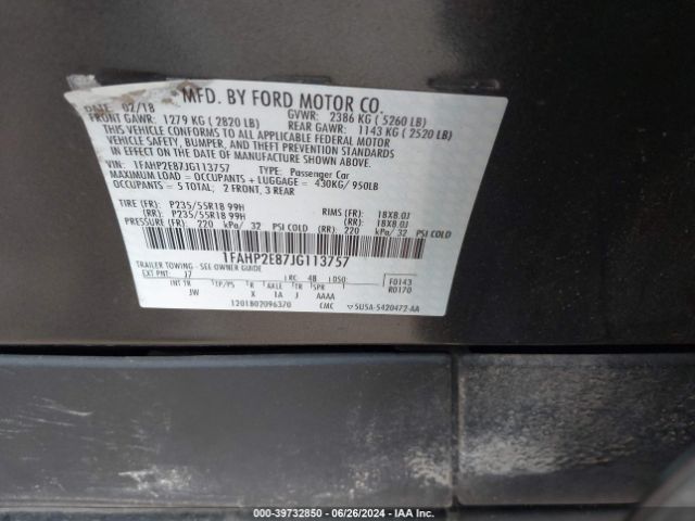 Photo 8 VIN: 1FAHP2E87JG113757 - FORD TAURUS 