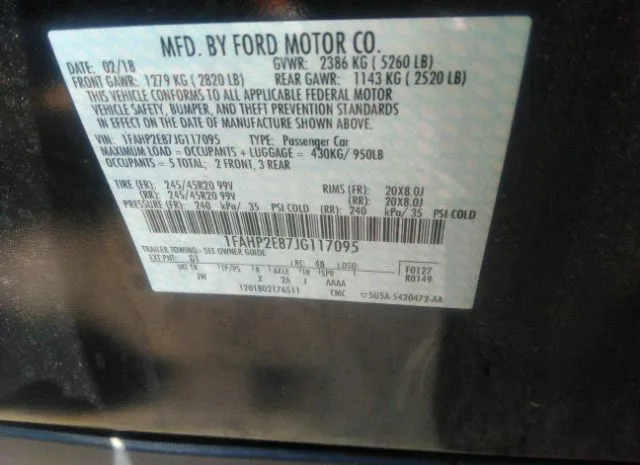 Photo 8 VIN: 1FAHP2E87JG117095 - FORD TAURUS 