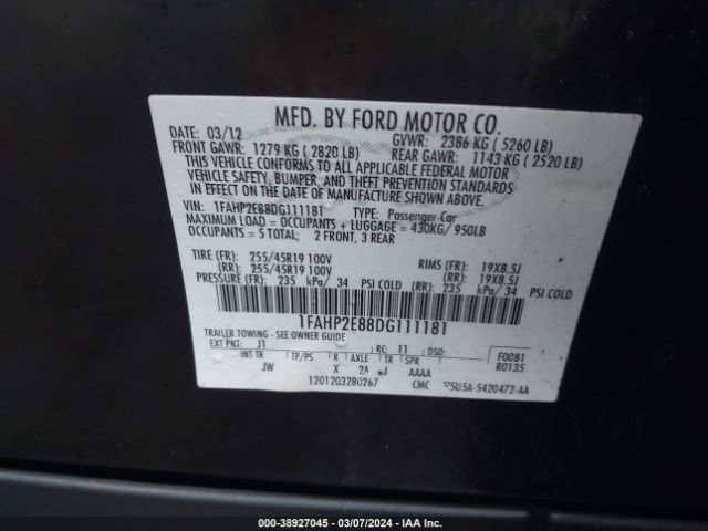 Photo 8 VIN: 1FAHP2E88DG111181 - FORD TAURUS 