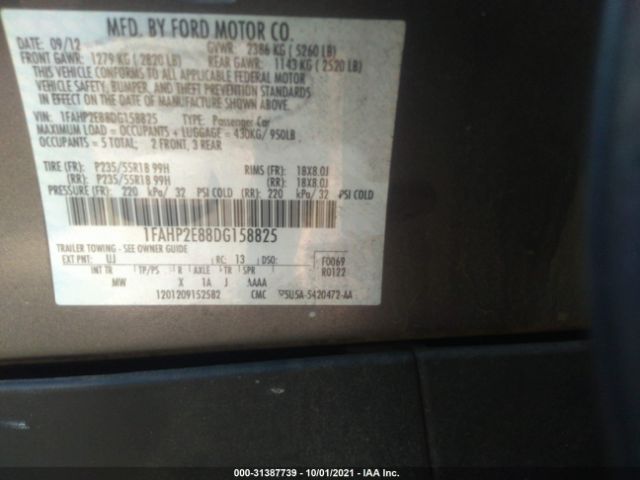 Photo 8 VIN: 1FAHP2E88DG158825 - FORD TAURUS 