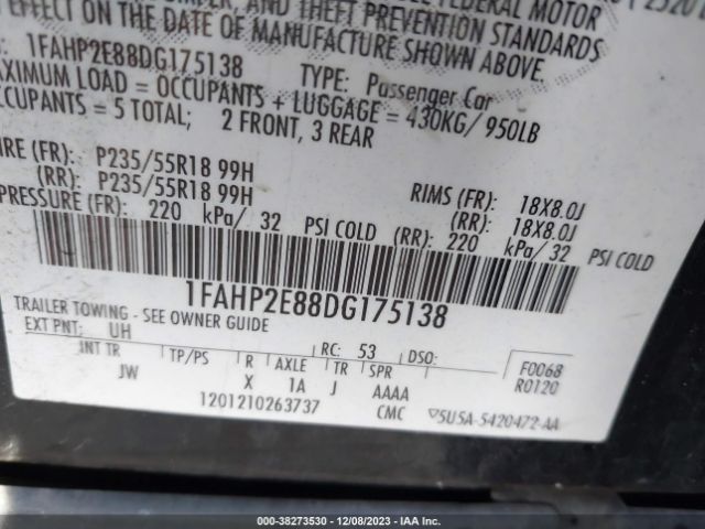 Photo 8 VIN: 1FAHP2E88DG175138 - FORD TAURUS 