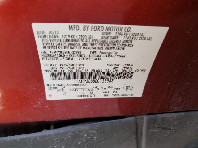 Photo 9 VIN: 1FAHP2E88EG133988 - FORD TAURUS SEL 