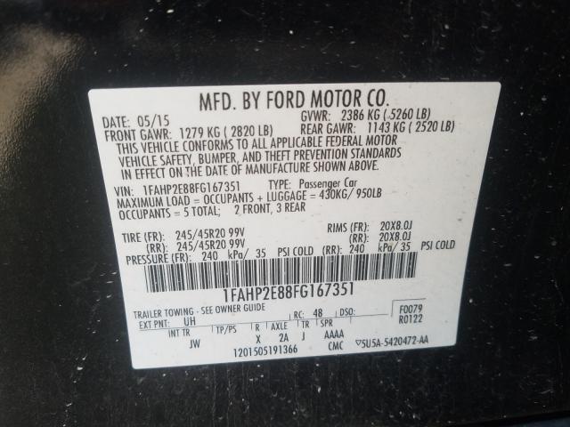 Photo 9 VIN: 1FAHP2E88FG167351 - FORD TAURUS SEL 