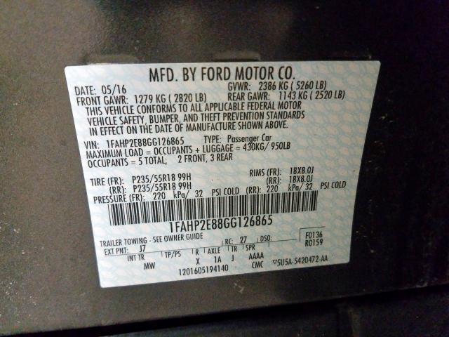 Photo 9 VIN: 1FAHP2E88GG126865 - FORD TAURUS SEL 