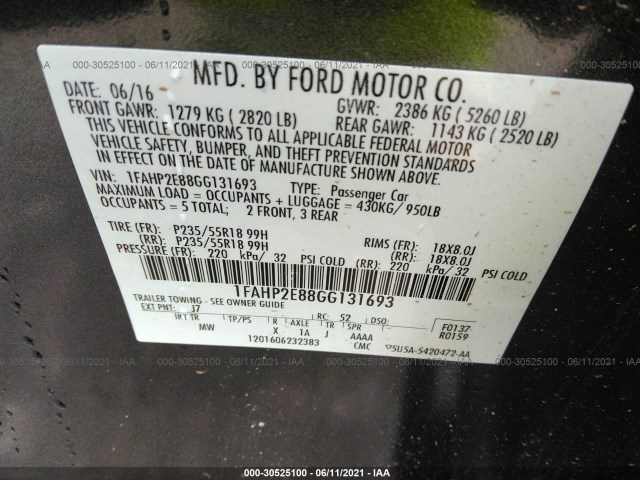 Photo 8 VIN: 1FAHP2E88GG131693 - FORD TAURUS 