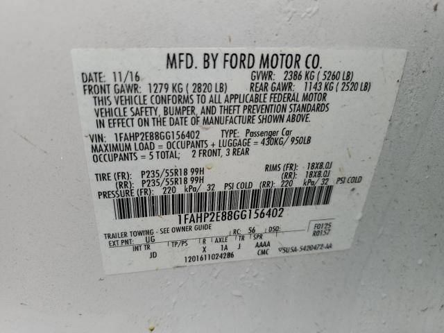 Photo 12 VIN: 1FAHP2E88GG156402 - FORD TAURUS SEL 