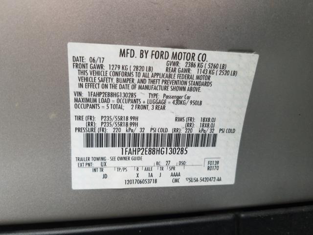 Photo 9 VIN: 1FAHP2E88HG130285 - FORD TAURUS SEL 