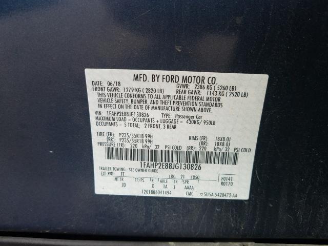 Photo 9 VIN: 1FAHP2E88JG130826 - FORD TAURUS SEL 